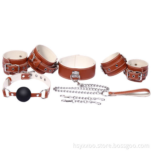 Janpanese Male Sex Adult 5PCS Bondage Kit handcuff ball gag coller and ankle cuff Wholesale